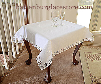 Square tablecloth. 36" Square. Dynasty Embroidery. White color - Click Image to Close
